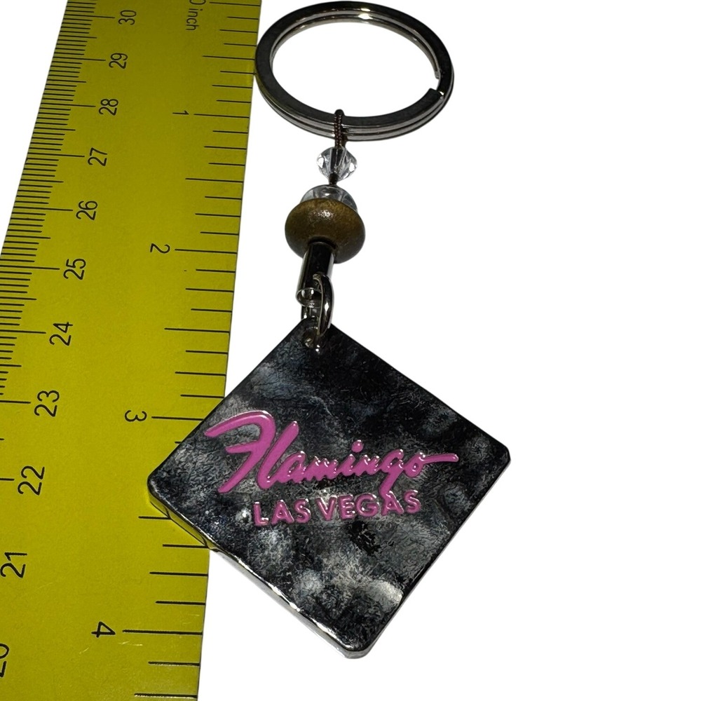 Flamingo Las Vegas Keychain Silver Pink Diamond Beaded Souvenir Casino Travel